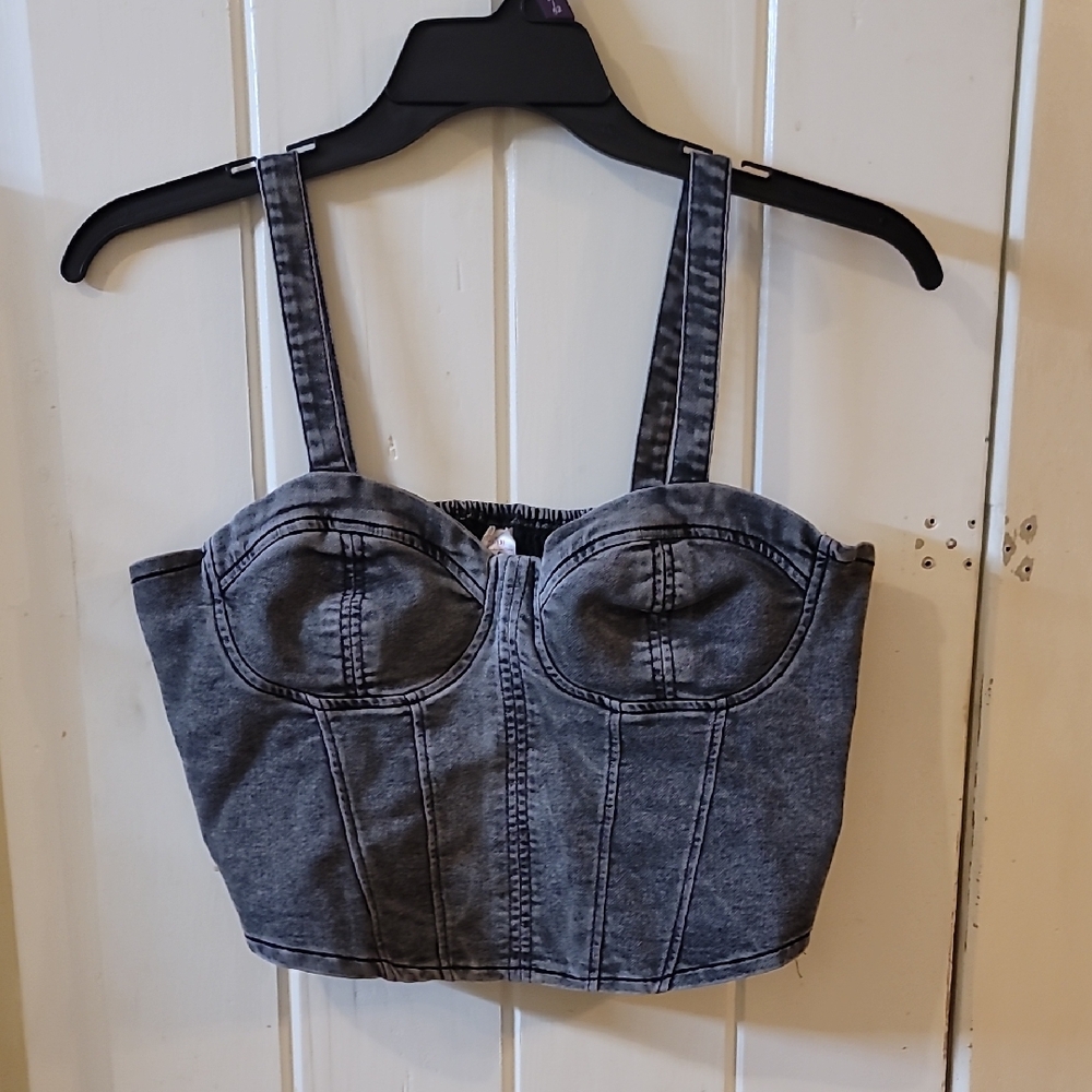 No Boundaries Blue Sleeveless Crop Bustier Tank Top